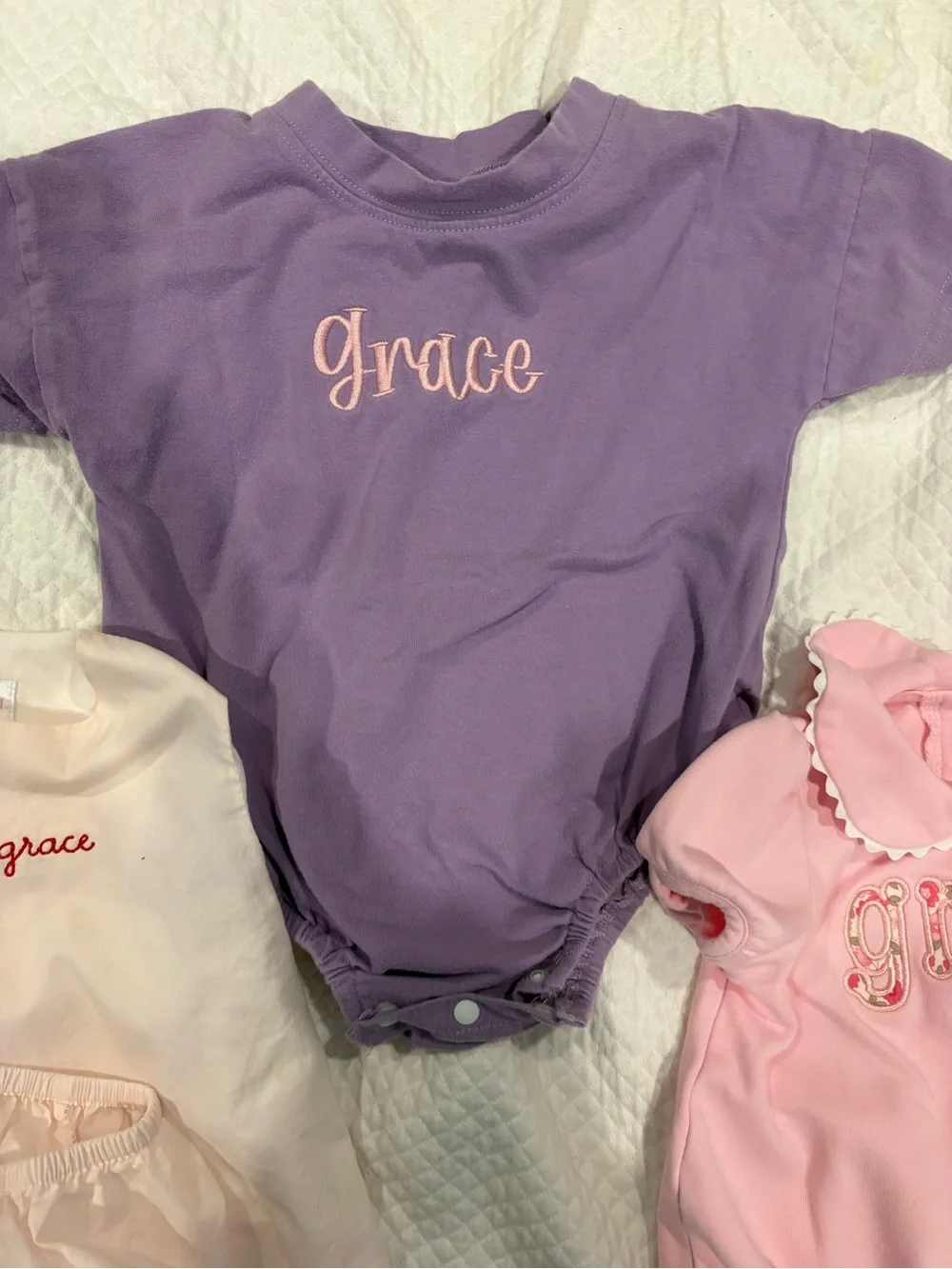 Grace Embroidered Baby One-Piece Rompers - Pink & Purple